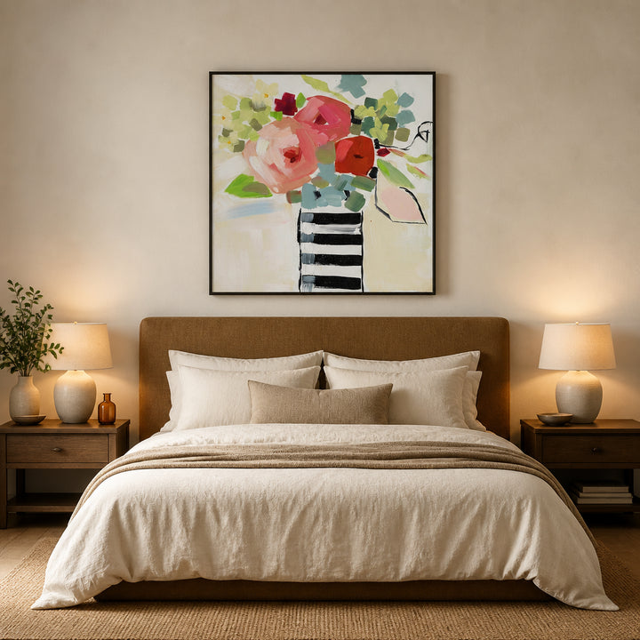 Room mockup featuring Striped Vase Blooms Art Print