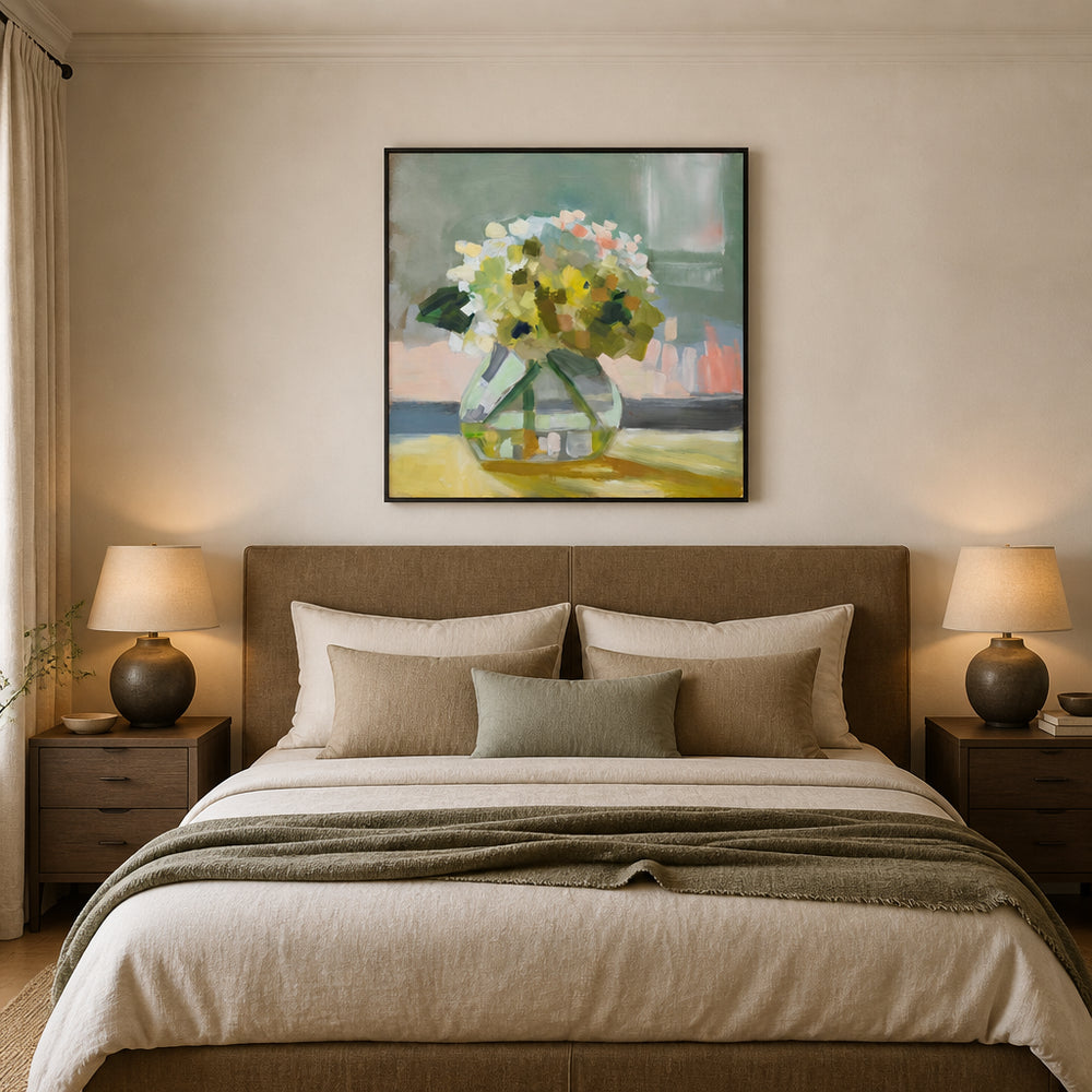 Room mockup featuring Carriage House Blooming Art Print