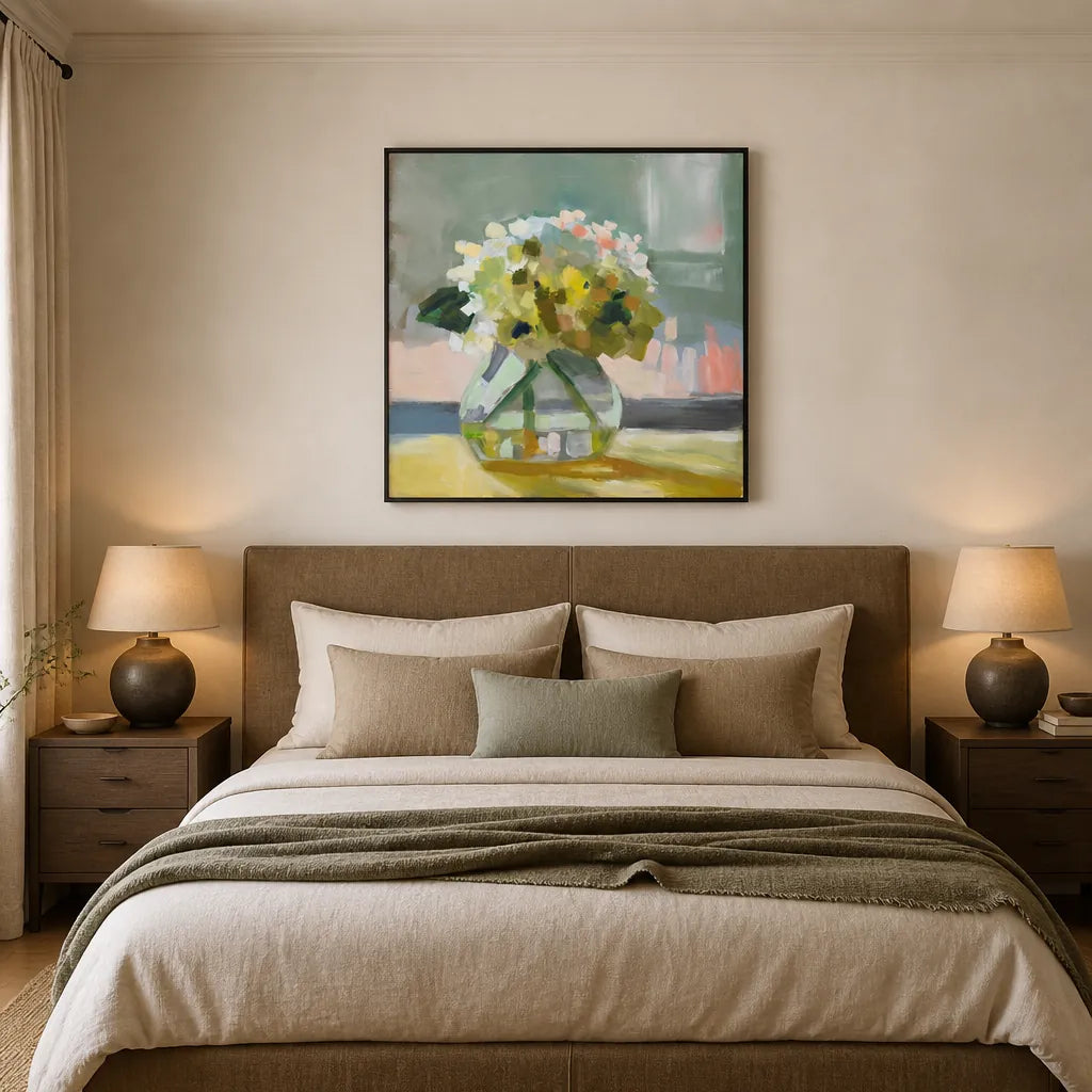 Carriage House Blooming Art Print shown in a styled room