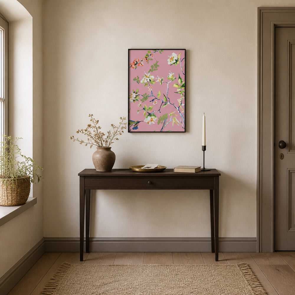 Room mockup featuring Blossoming Branches Pink Art Print