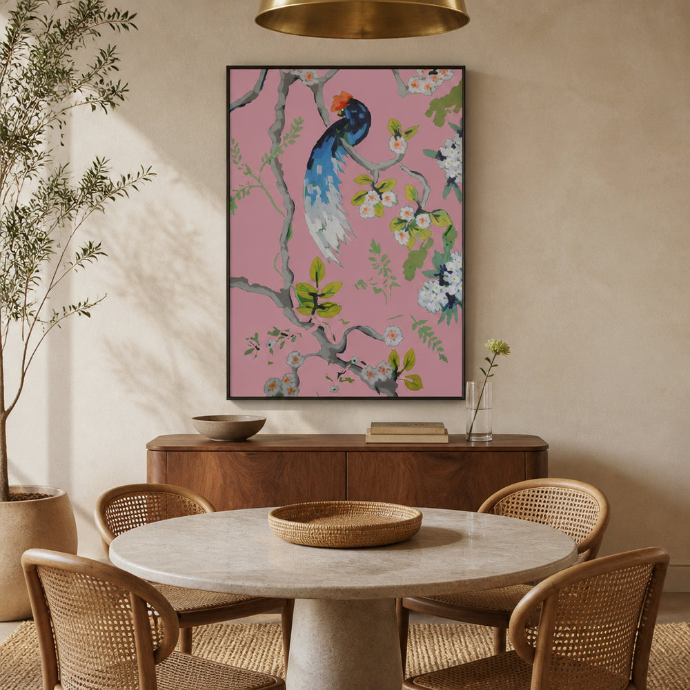 Room mockup featuring Bird Amidst Blossoms Art Print