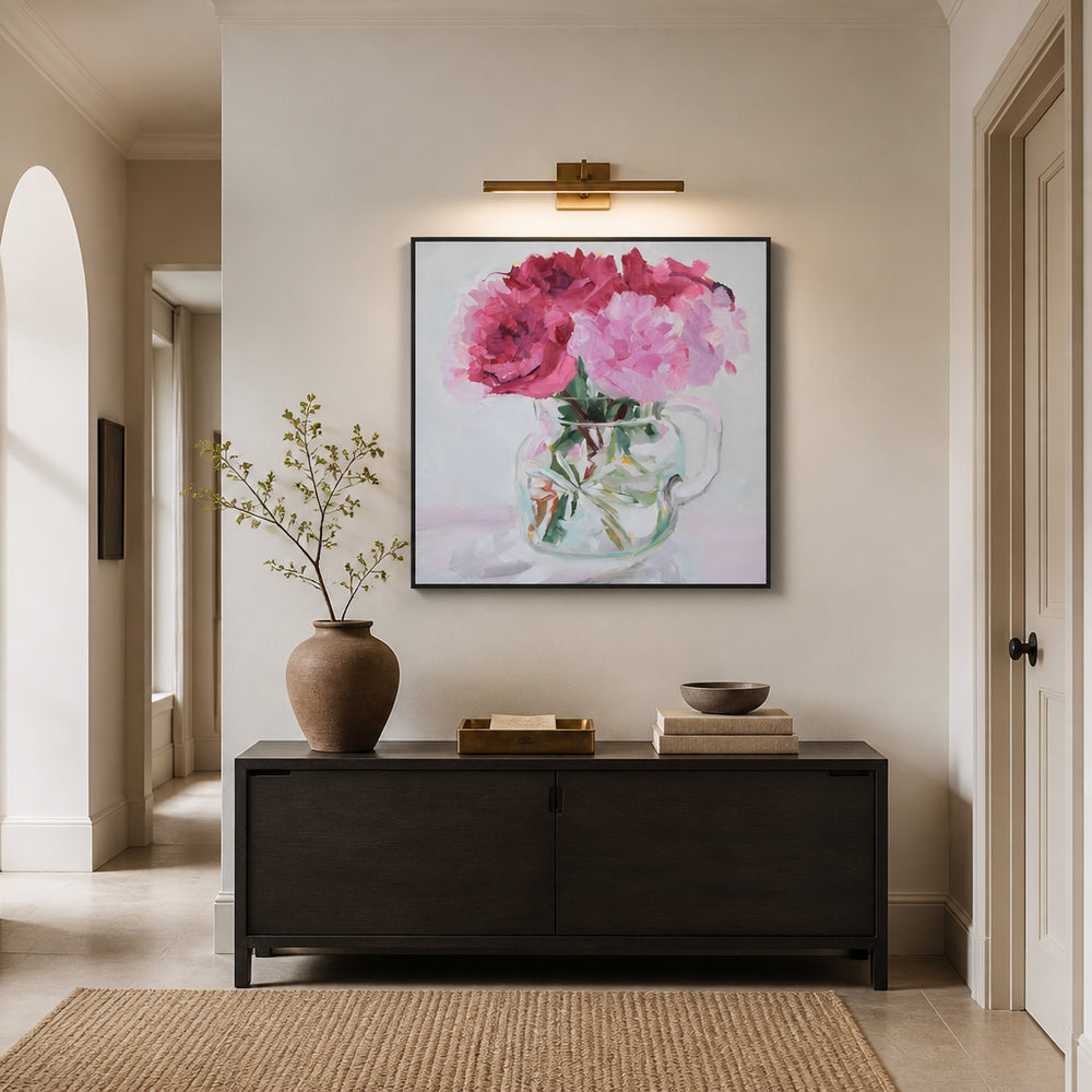 Room mockup featuring Pink Blossoms In Vase Art Print