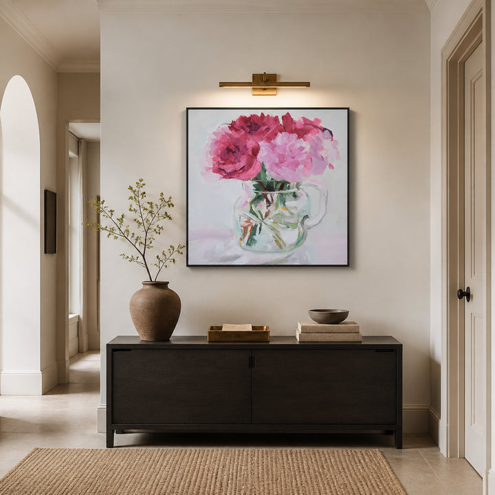 Room mockup featuring Pink Blossoms In Vase Art Print