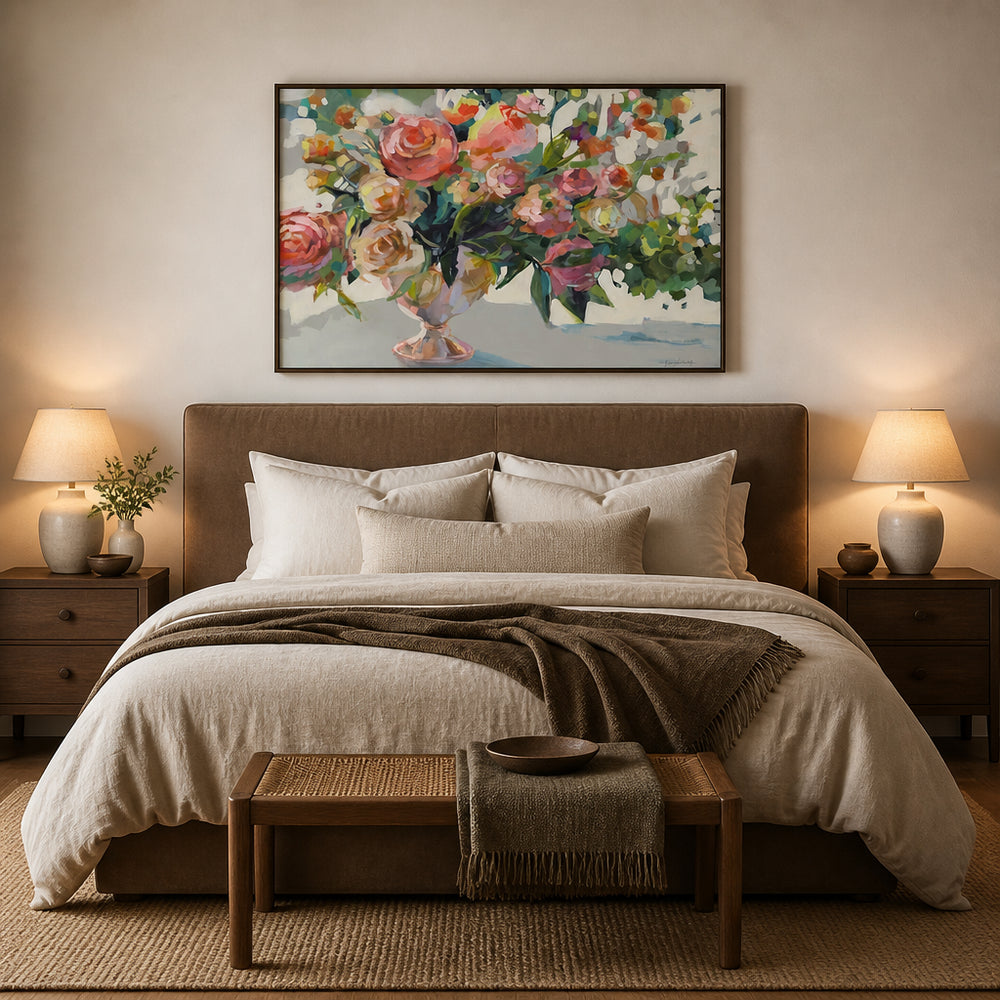 Room mockup featuring Blooming Rose Bouquet Art Print