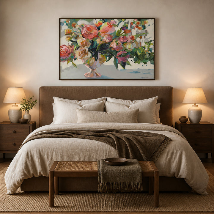 Room mockup featuring Blooming Rose Bouquet Art Print