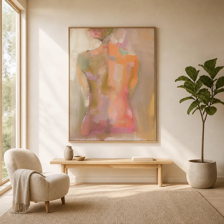 Room mockup featuring Woman In Abstract Colors Art Print