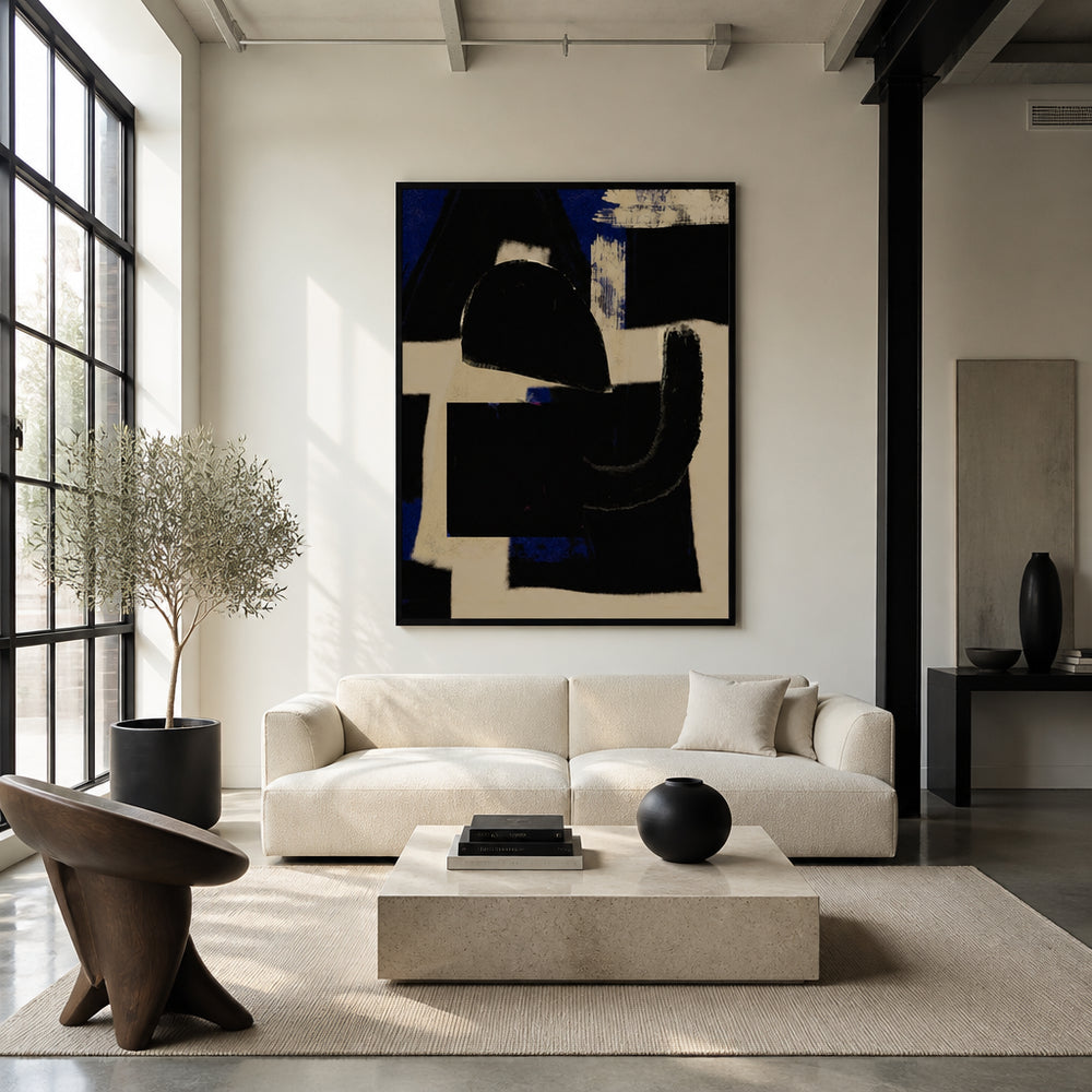 Room mockup featuring Abstract Blues Composition Art Print