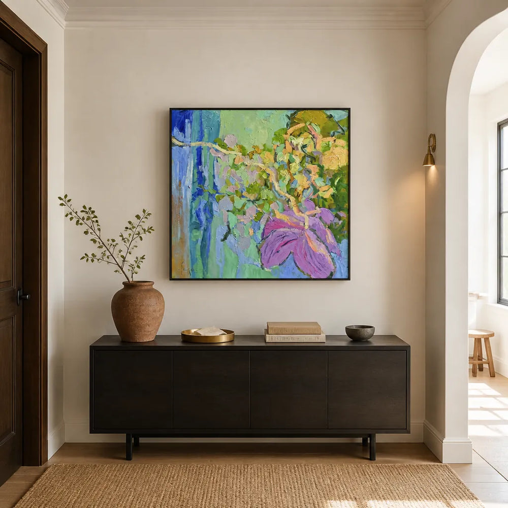 Room mockup featuring Orchid House Blooms Art Print