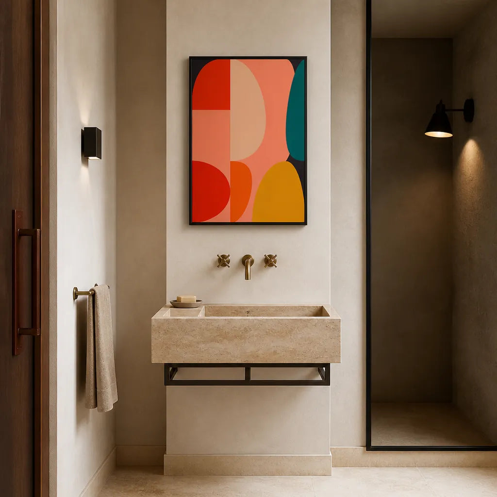 Room mockup featuring Mid Century Pastel Shapes Art Print (1)