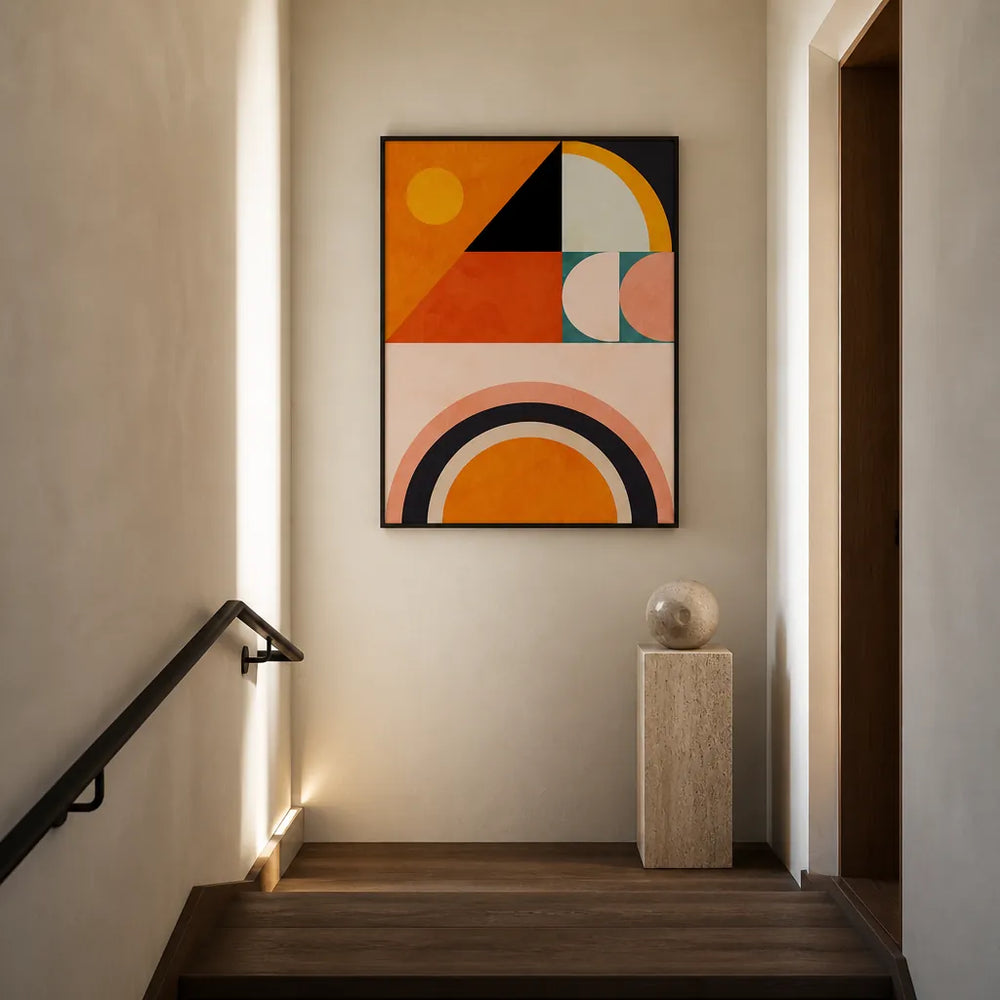 Room mockup featuring Geometric Sunset Play Art Print