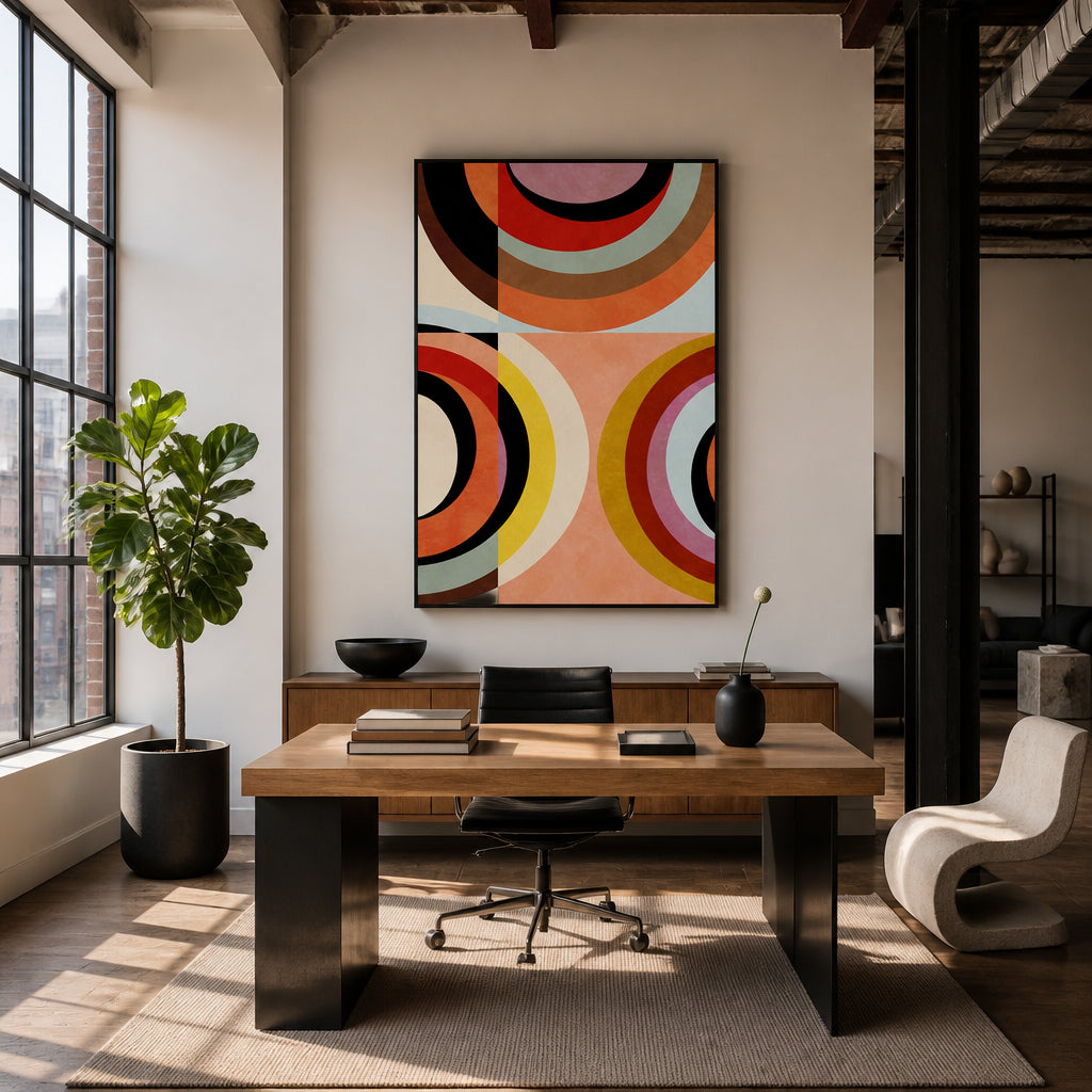 Room mockup featuring Warm Bauhaus Circles Art Print