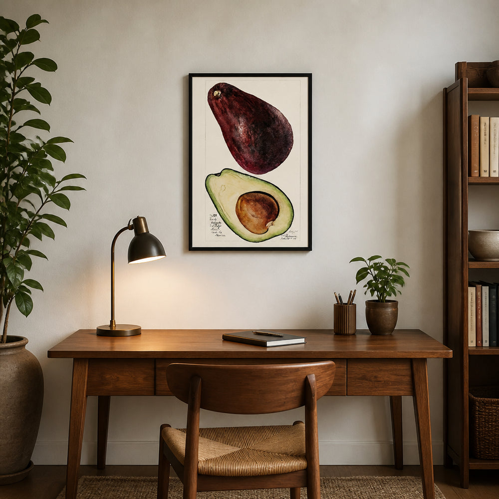 Room mockup featuring Avocado by Amanda Almira Newton Whole Fruit With Cross-Section Art Print