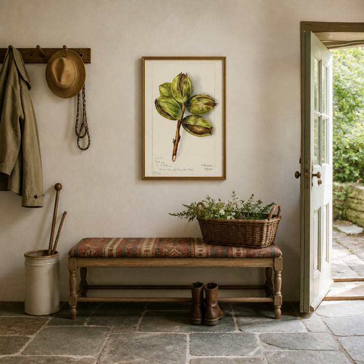 Room mockup featuring Hickory by Bertha Heiges Art Print