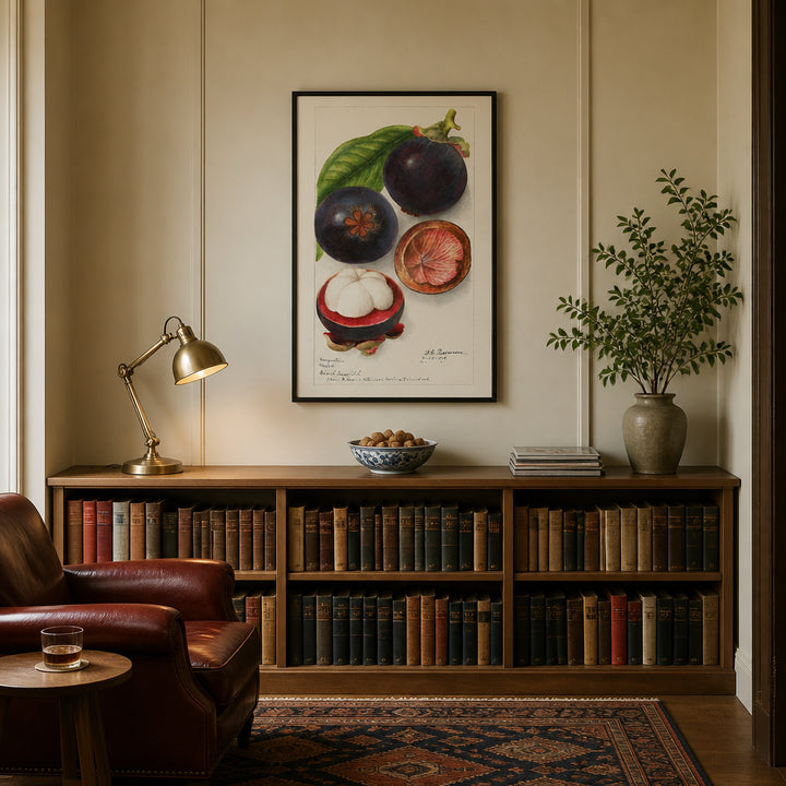 Room mockup featuring Mangosteens by Deborah Griscom Passmore Art Print