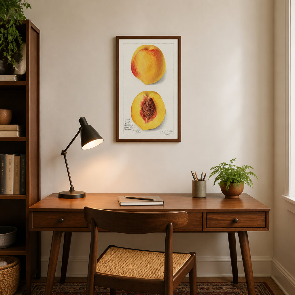 Room mockup featuring Peaches by Amanda Almira Newton Art Print