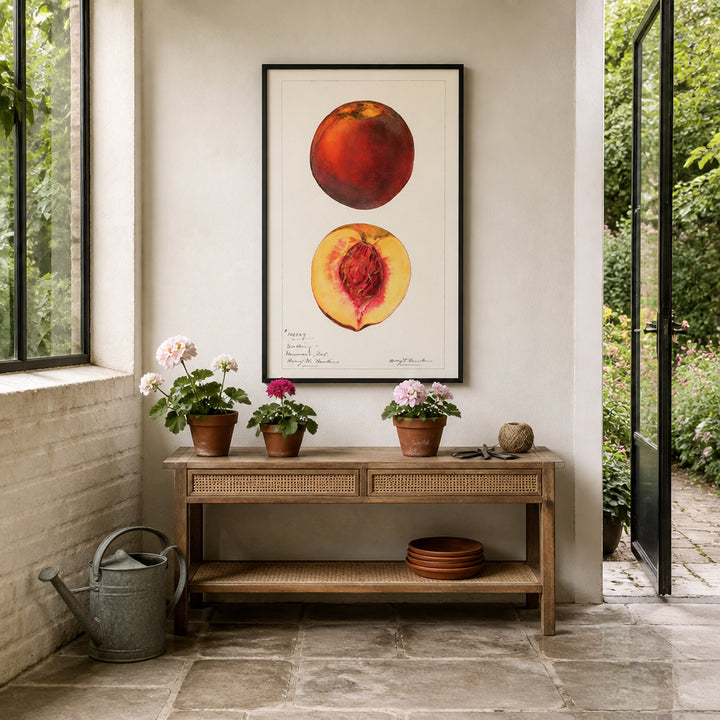 Room mockup featuring Peaches by Mary Daisy Arnold Art Print