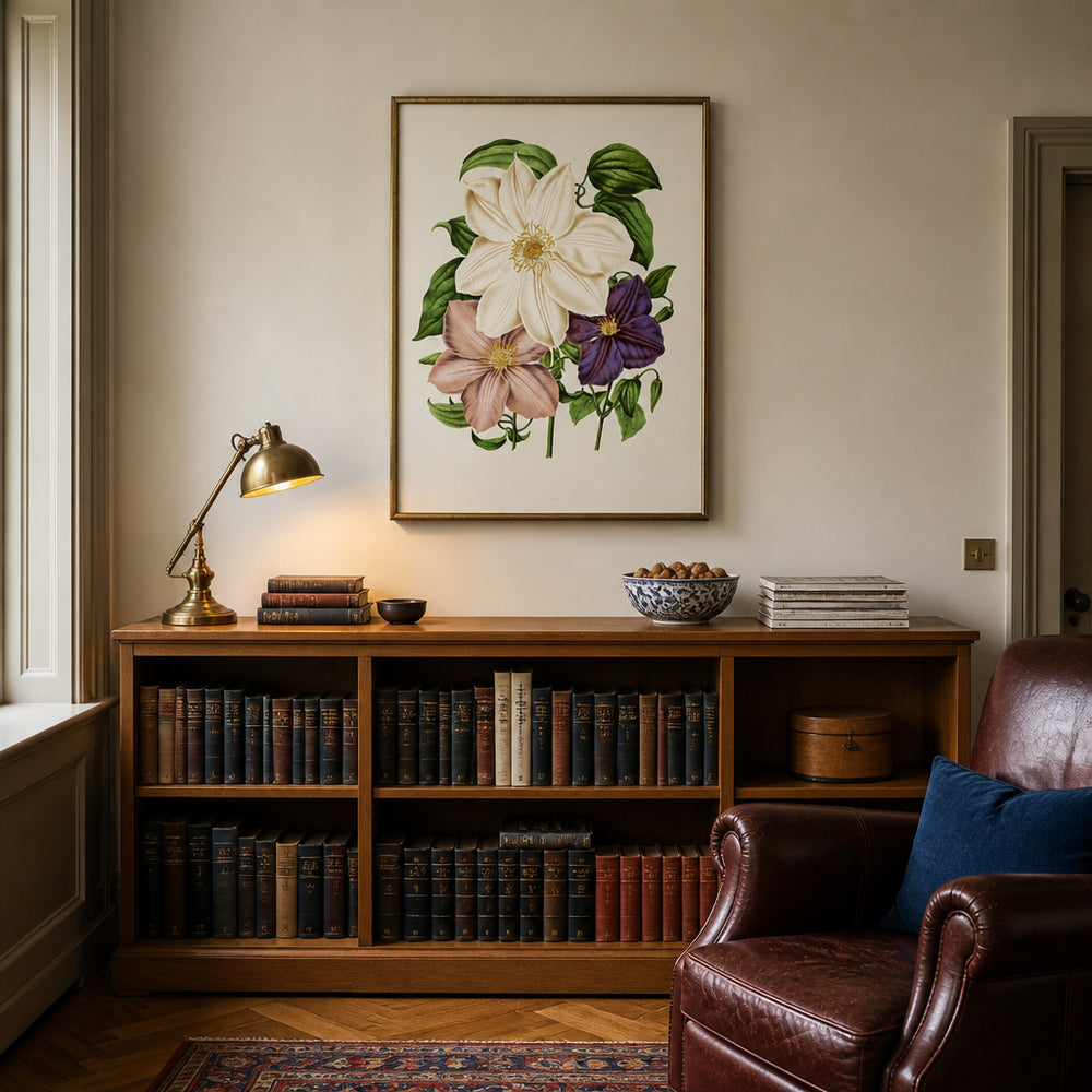 Room mockup featuring Clematis Hyb. by Abraham Jacobus Wendel Art Print