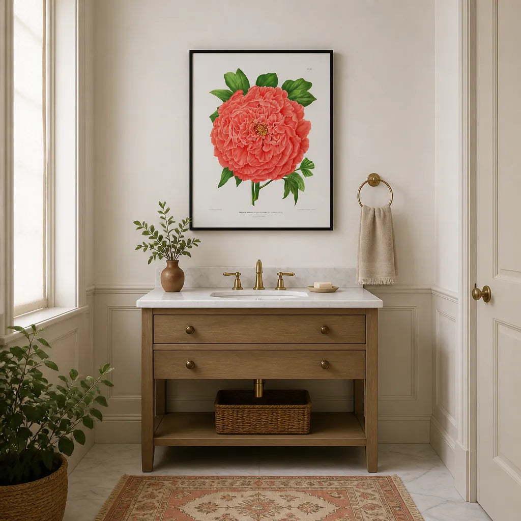 Room mockup featuring Faeonia Arborea Var. Elisabeth by Abraham Jacobus Wendel Art Print