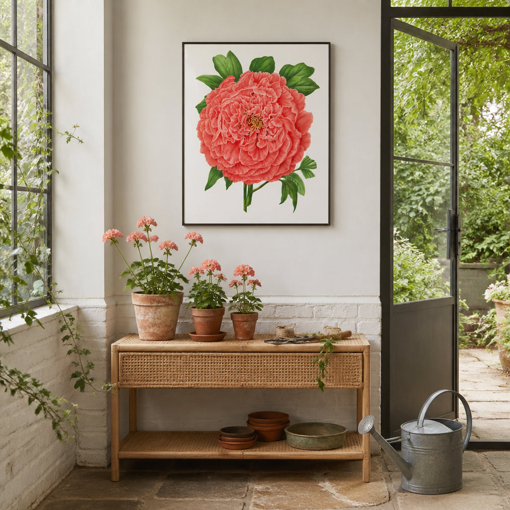 Room mockup featuring Faeonia Arborea Var. Elisabeth by Abraham Jacobus Wendel Art Print
