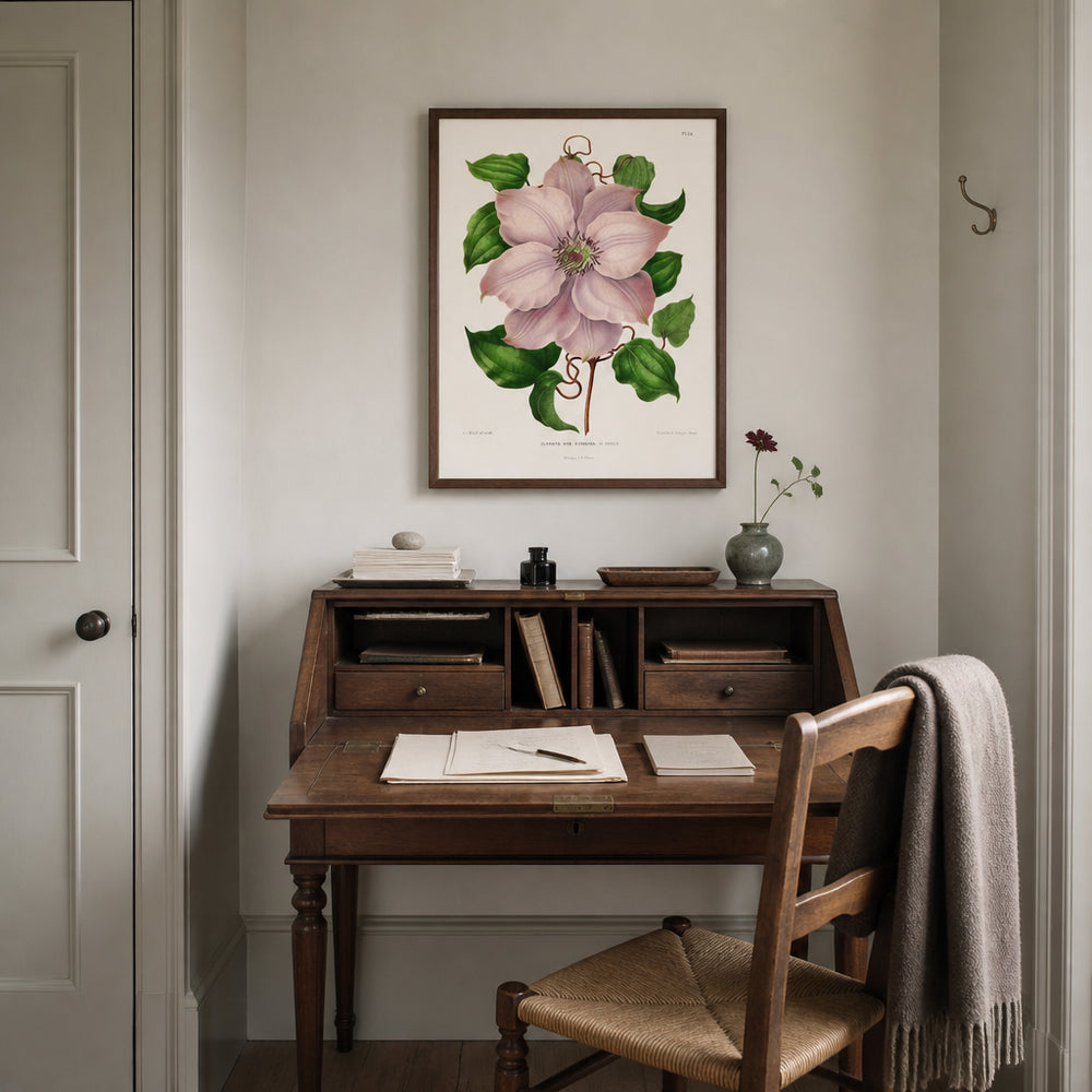 Room mockup featuring Clematis Hyb. Sieboldia by Wendel Art Print