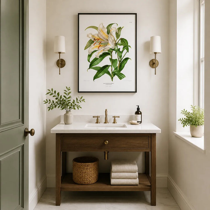 Room mockup featuring Lilium Speciosum by Wendel Art Print