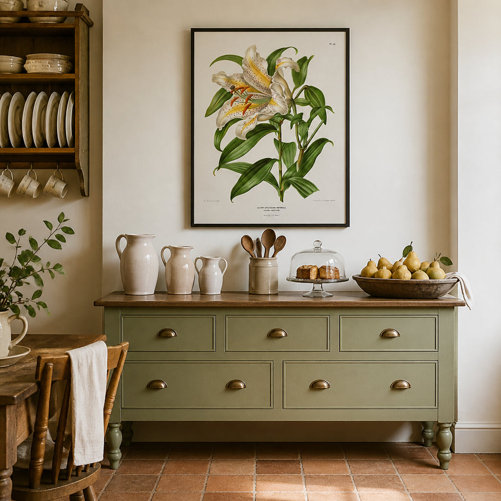 Room mockup featuring Lilium Speciosum by Wendel Art Print
