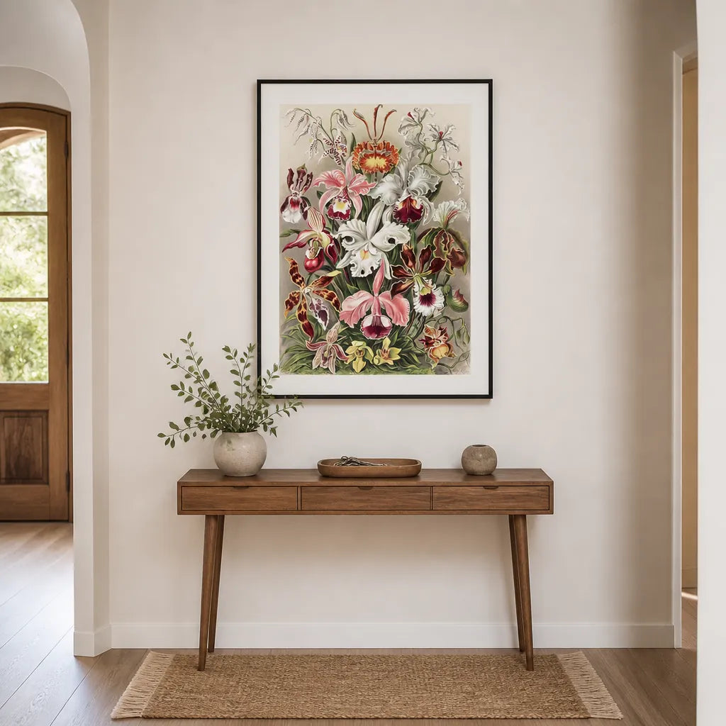 Room mockup featuring Orchideae by Ernst Haeckel Art Print