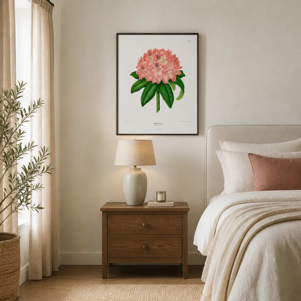Room mockup featuring Rhododendron Lady Emily Peel by Wendel Art Print