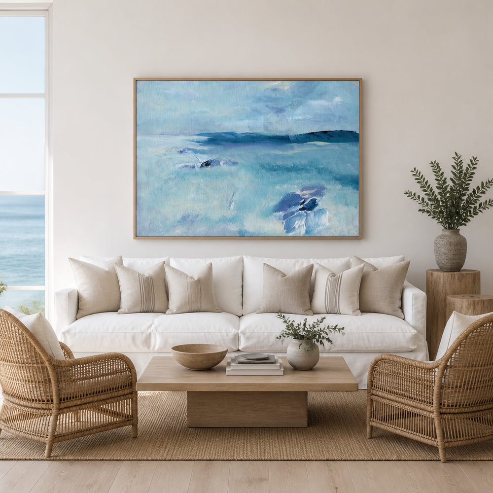 Room mockup featuring Dreamy Seaside Horizon Art Print