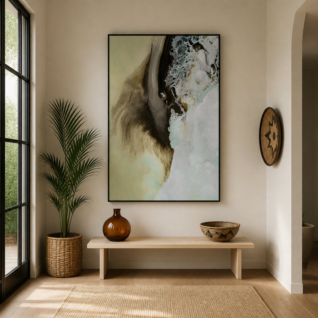 Room mockup featuring Earthly Motion 1 Abstract Art Print By Petra Meikle de Vlas