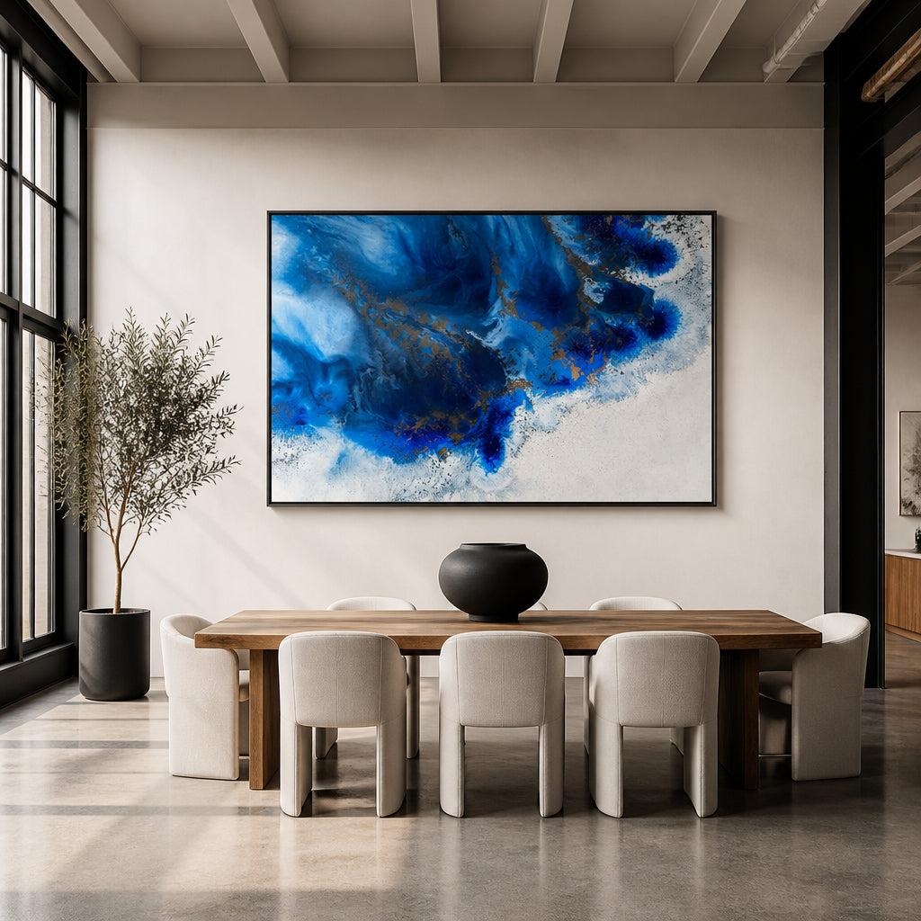Room mockup featuring Graceful Release Abstract Art Print By Petra Meikle de Vlas