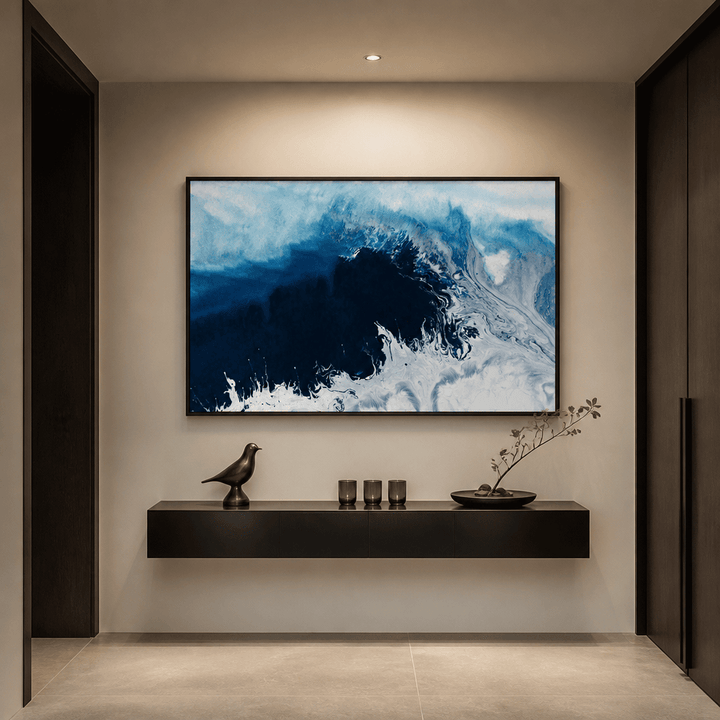 Room mockup featuring Hamptons Flow Abstract Art Print By Petra Meikle de Vlas