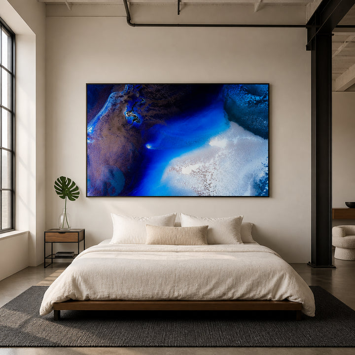 Room mockup featuring Sapphire Haven Abstract Art Print By Petra Meikle de Vlas