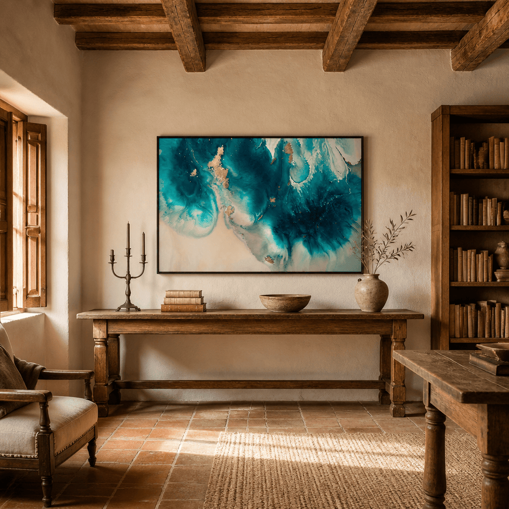 Room mockup featuring Sky High Abstract Art Print By Petra Meikle de Vlas