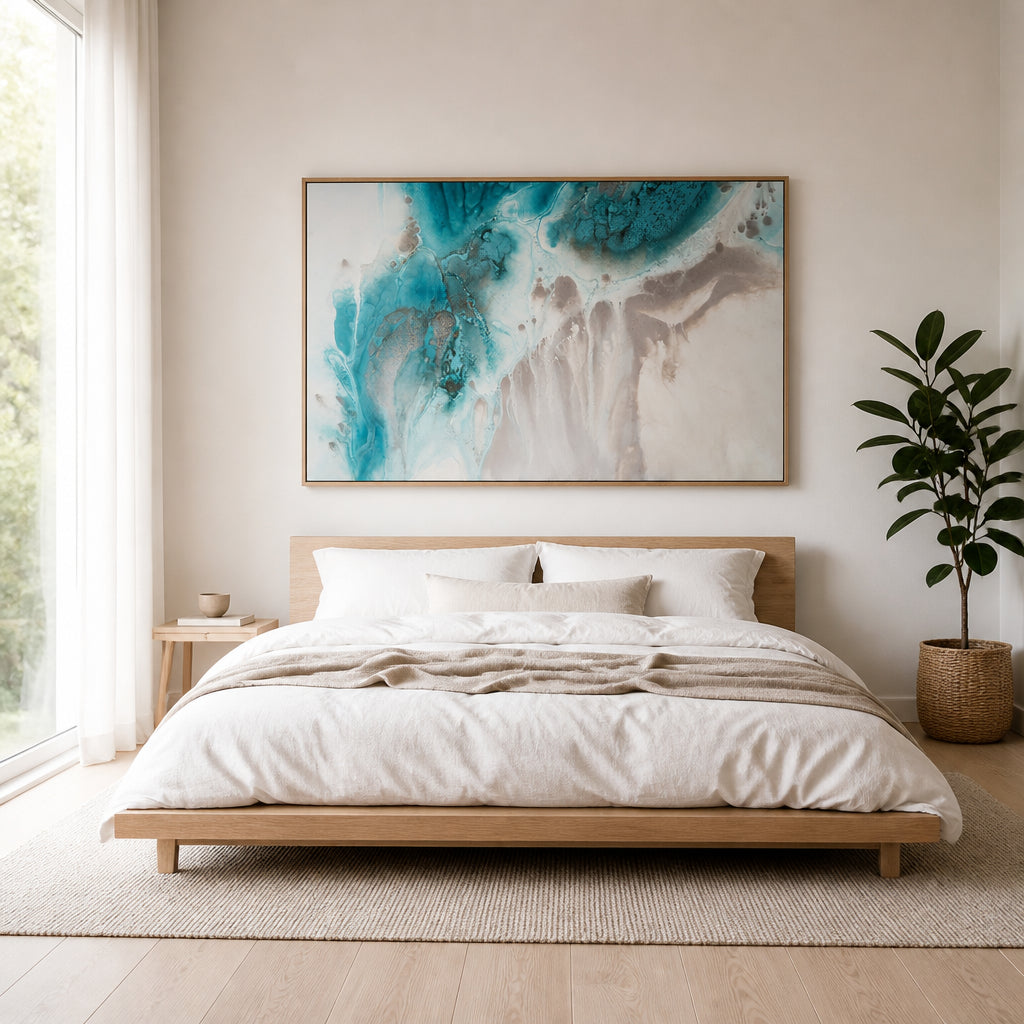 Room mockup featuring With the Flow Abstract Art Print By Petra Meikle de Vlas