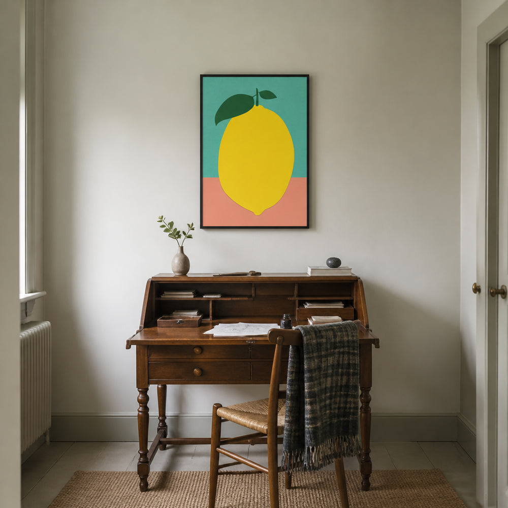Room mockup featuring Lemon With Two Leaves Art Print