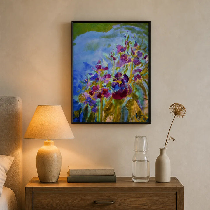 Room mockup featuring On A Morning Pond Abstract Art Print