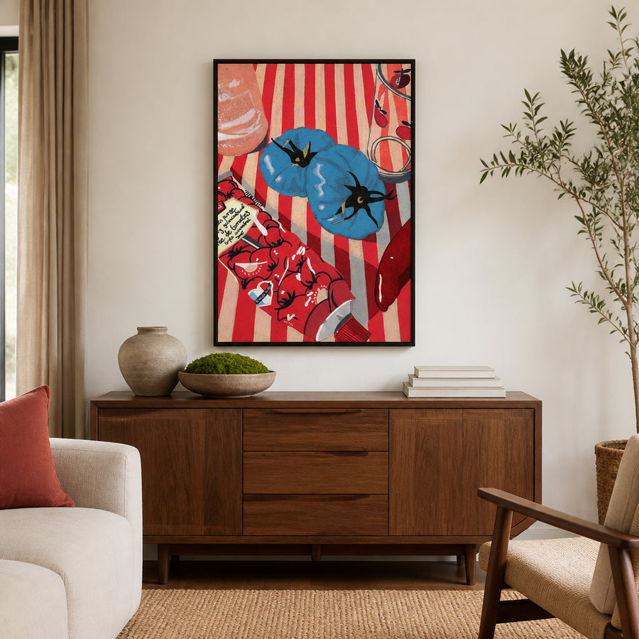 Blue Tomatoes Art Print in a room setting