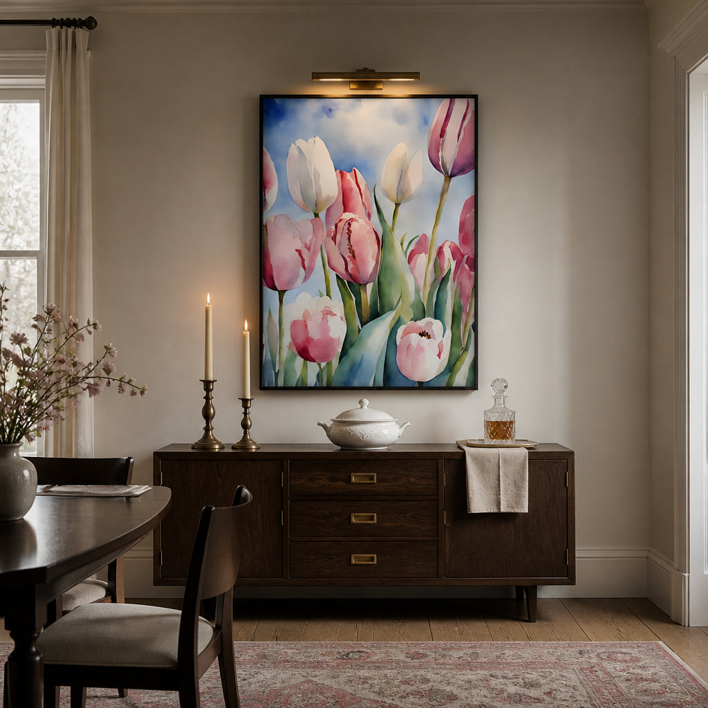 Room mockup featuring Tulpenfeld - watercolor painting Art Print By Ohkimiko