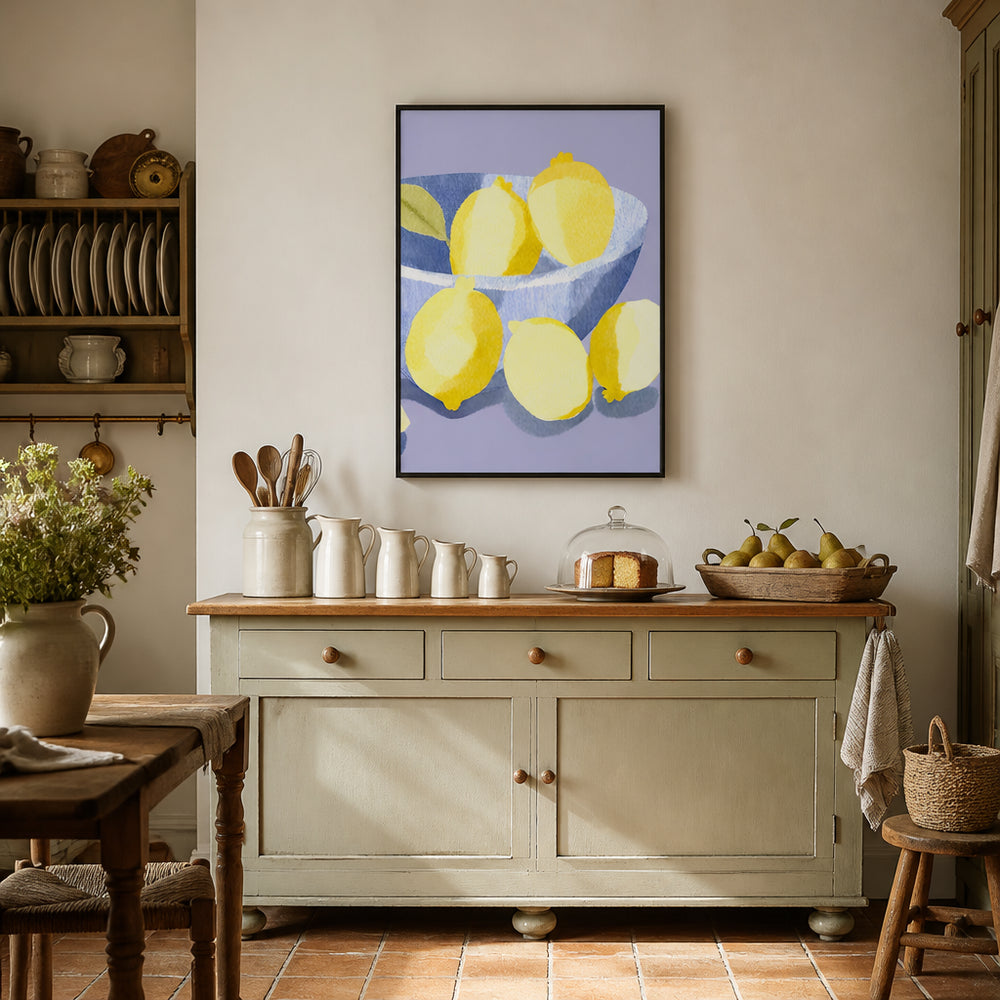 Room mockup featuring Zitronen in Schale - watercolor painting Art Print By Ohkimiko