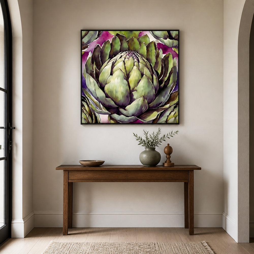 Room mockup featuring Artischocke, Aquarell, Ink - watercolor painting Art Print By Ohkimiko