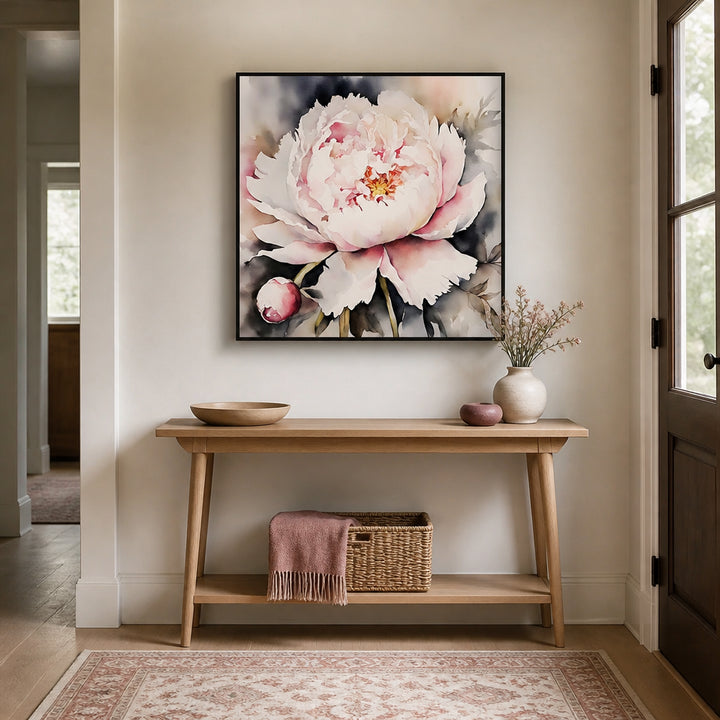 Room mockup featuring Pfingstrose, Aquarell - watercolor painting Art Print By Ohkimiko