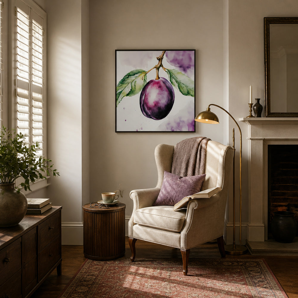 Room mockup featuring Pflaume, Aquarell, ink - watercolor painting Art Print By Ohkimiko