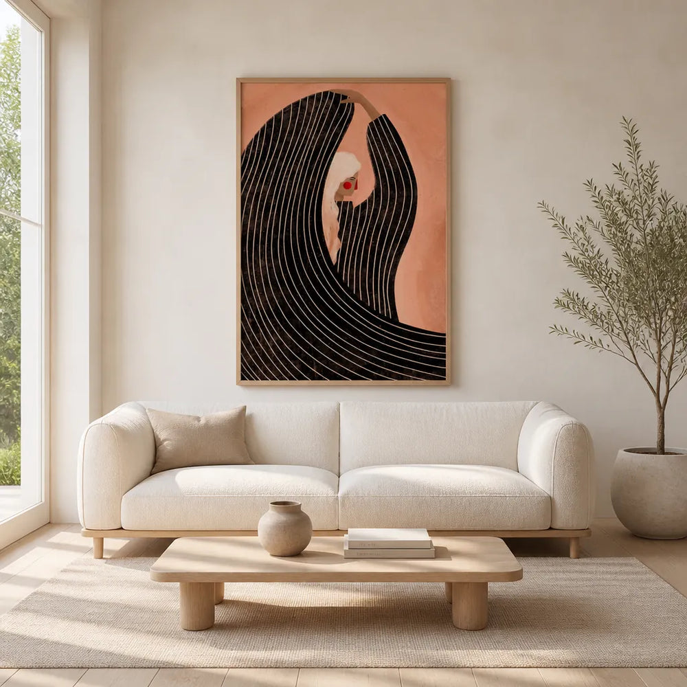 Room mockup featuring The Woman With the Black Dress -  Art Print