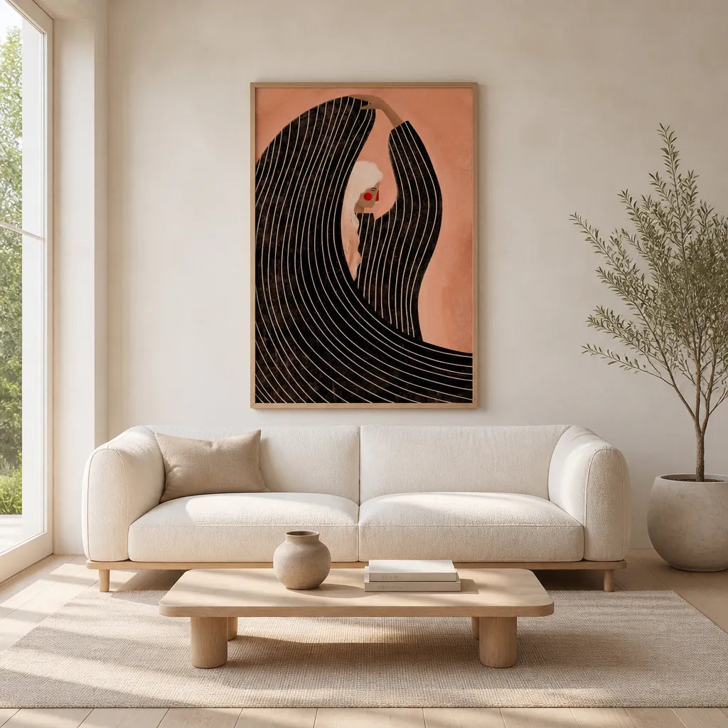 Room mockup featuring The Woman With the Black Dress -  Art Print