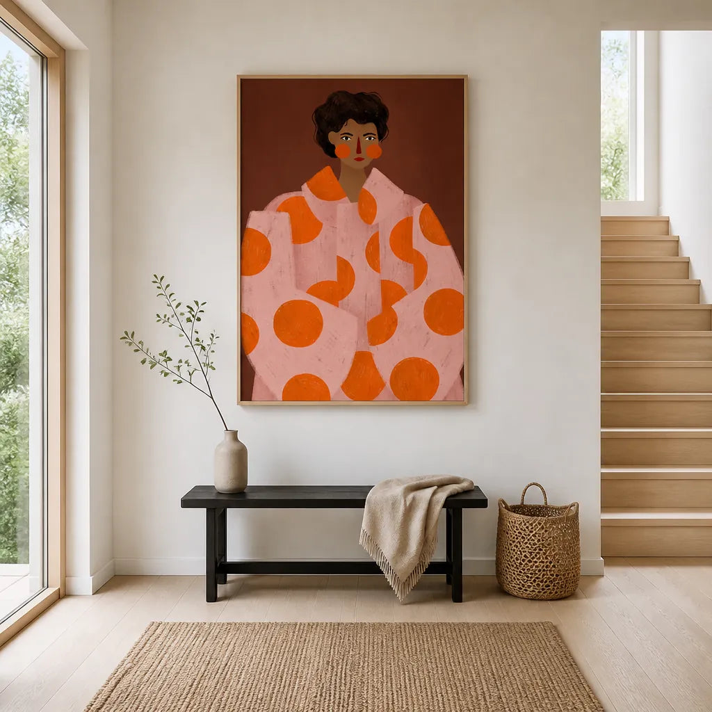 Room mockup featuring Woman With Orange Dots -  Art Print