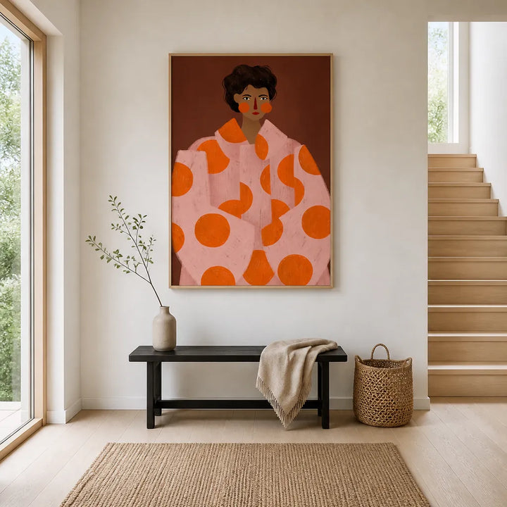 Room mockup featuring Woman With Orange Dots -  Art Print