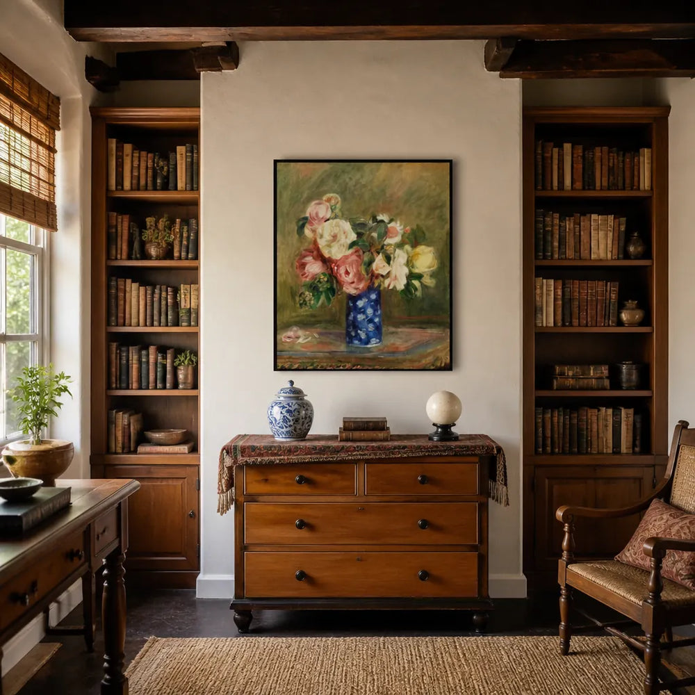 Room mockup featuring Bouquet of Roses by Renoir Art Print