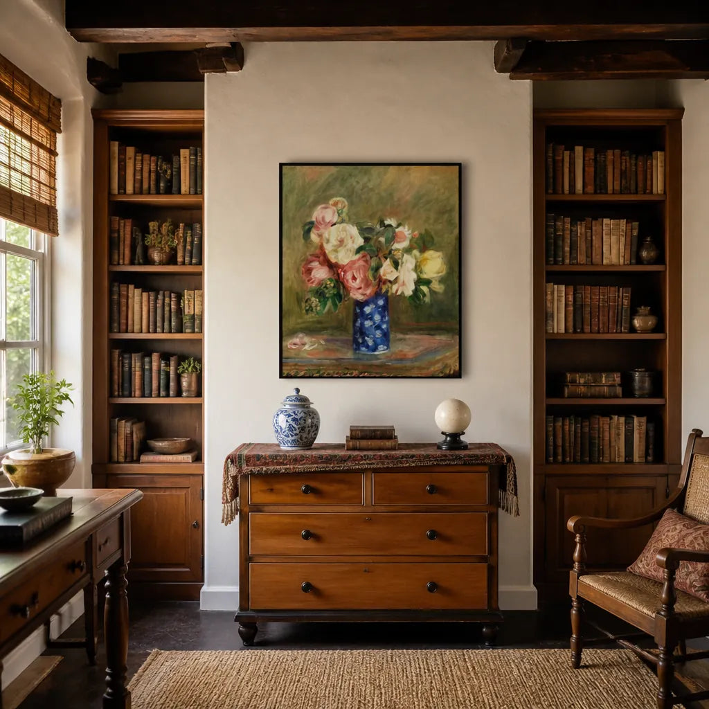 Room mockup featuring Bouquet of Roses by Renoir Art Print