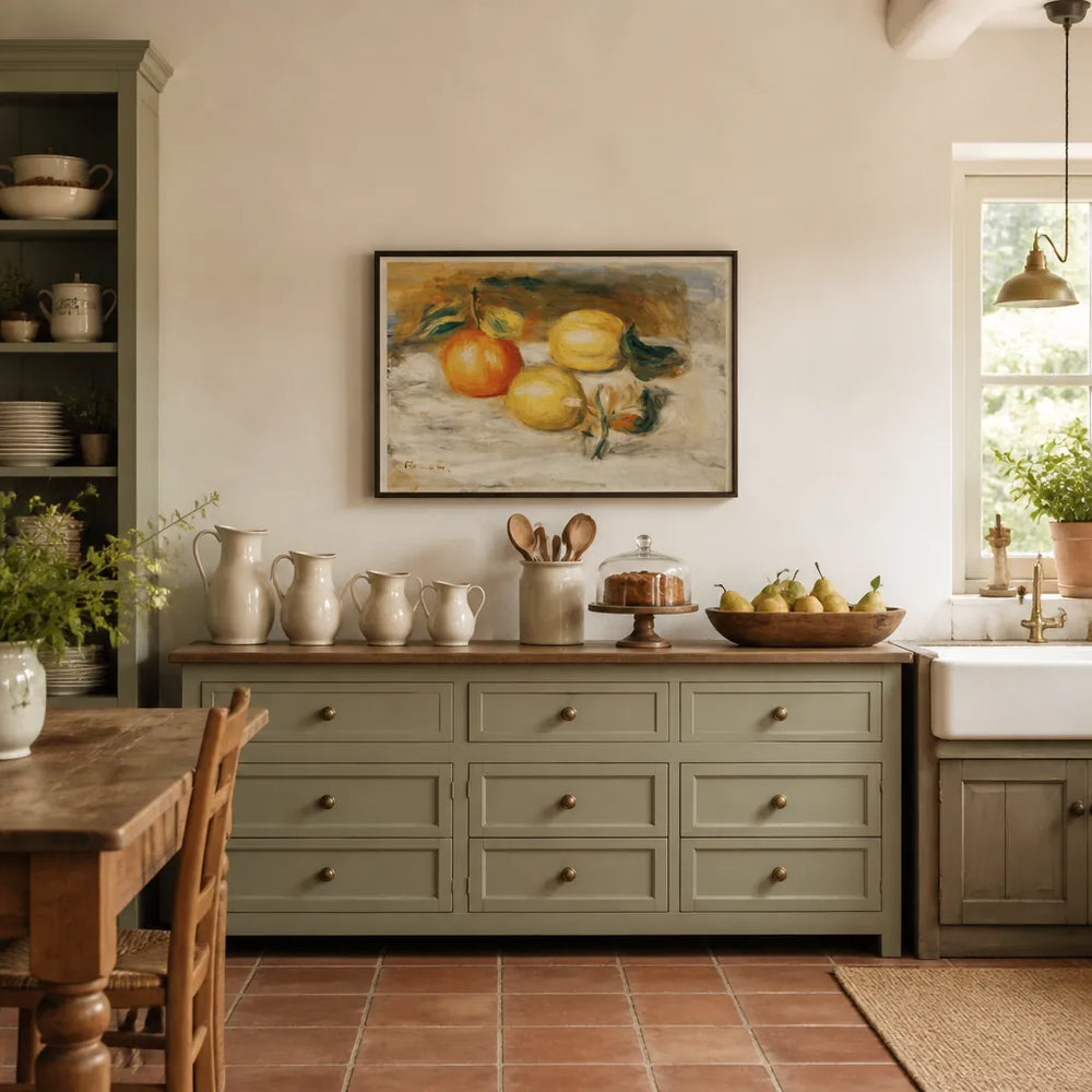 Room mockup featuring Lemons and Orange by Pierre-Auguste Renoir Art Print